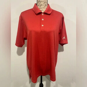Adidas Polo Shirt ClimaLite Short Sleeve Collared Button Red Salmon Size Medium